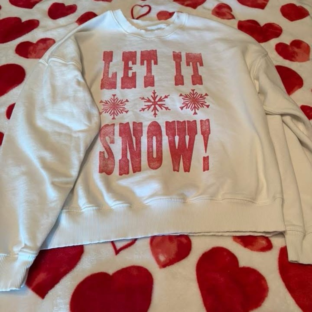 American Eagle Outfitters White and Red Let It Snow Sweatshirt